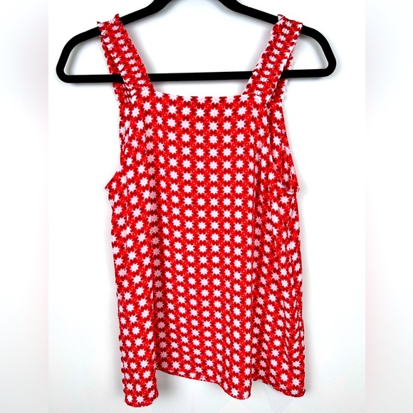 Loft sleeveless red floral blouse, Med tank top, ruffles Coastal PrairieCore - Picture 7 of 8